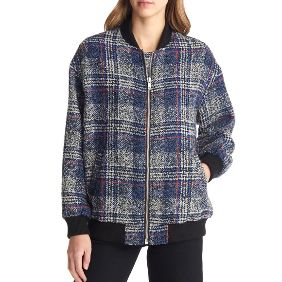 Avec Les Filles Blue Plaid Bomber Jacket NEW never worn - Picture 6 of 12
